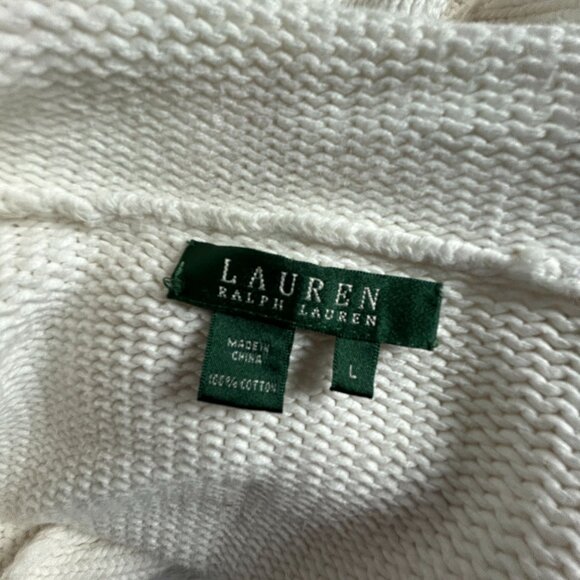 Lauren Ralph Lauren Womens Cotton Knit Cardigan Sweater Size Large White Pockets - Picture 3 of 8